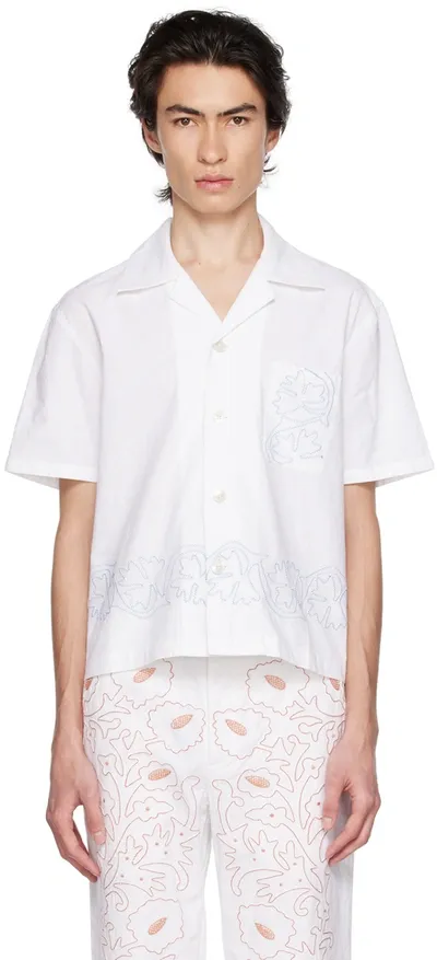 Bode White Zig-zag Couching Shirt