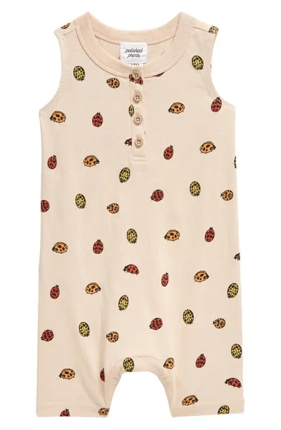 Polished Prints Kids' Ladybugs Organic Cotton Henley Romper In Pink