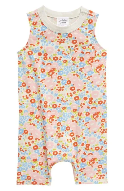 Polished Prints Babies' Floral Organic Cotton Pocket Romper In Summer Shower