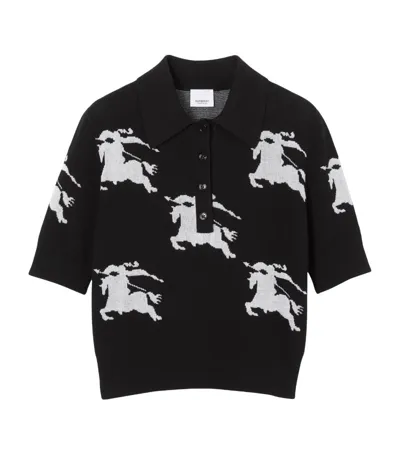 Burberry Ekd Intarsia-knit Polo Shirt In Black/white