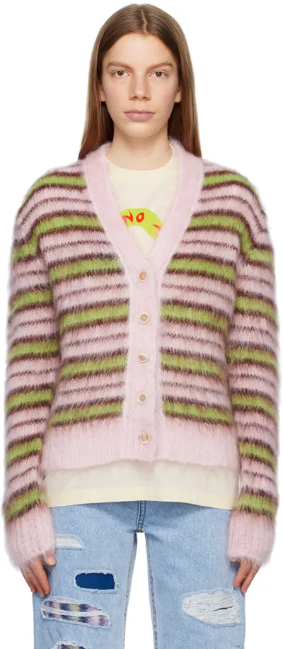 Marni Striped Mohair-blend Cardigan In Quartz