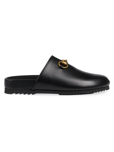 Gucci Leather Bit Slide Mules In Black