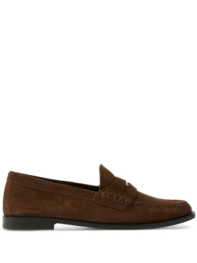 Burberry Coin Detail Suede Penny Loafers In Dark Brown