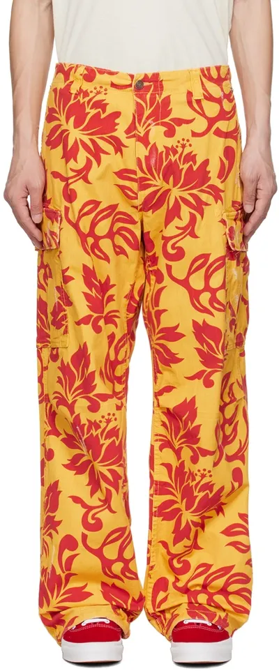 Erl Floral Cargo Pants In Yellow Tropical Flowers