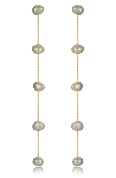 Ettika 18k Gold Plated Brass Dripping In Freshwater Pearl Earrings In Olive