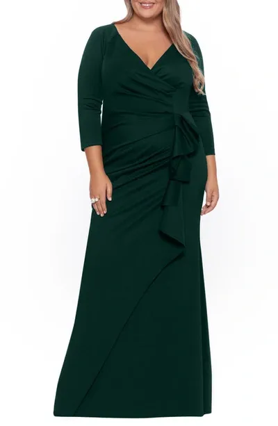 Xscape Side Ruched Scuba Gown In Hunter