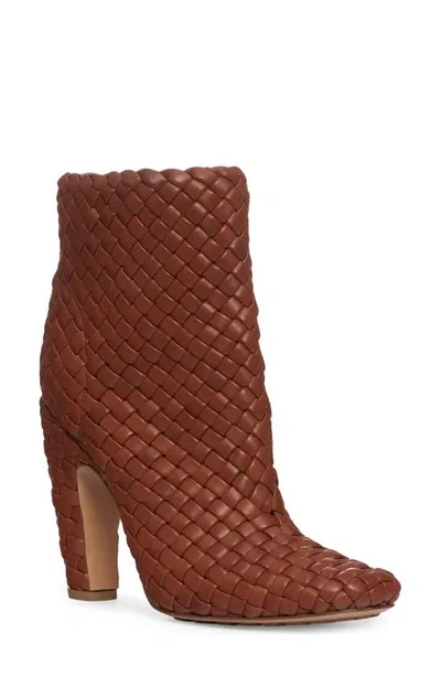 Bottega Veneta Canalazzo Woven Bootie In Brown Sugar