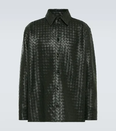 Bottega Veneta Intrecciato Leather Shirt In Green