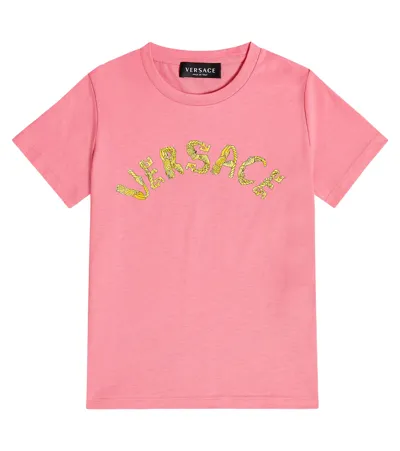 Versace Kids' Logo Cotton Jersey T-shirt In Pink