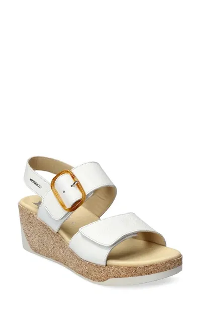 Mephisto Giulia Wedge Sandal In White Vernis Leather