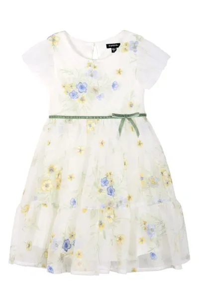 Zunie Kids' Floral Embroidered Party Dress In Ivory Floral