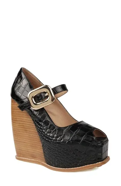 Zigi Philipah Peep Toe Platform Wedge Sandal In Blk Croc L