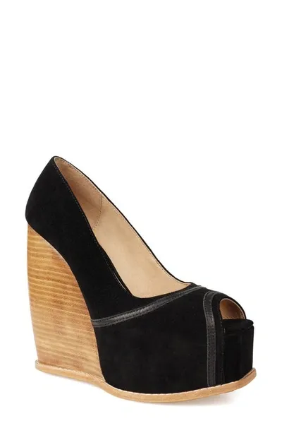 Zigi Domenika Peep Toe Platform Wedge Sandal In Blk Suede