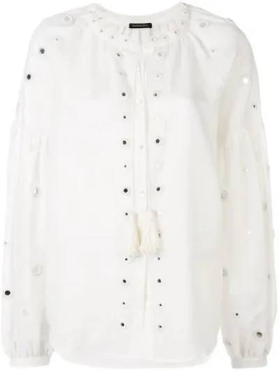 Wandering Perforated Detail Button-up Shirt In White