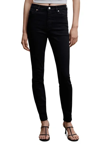 Mango High Waist Skinny Jeans In Black Denim