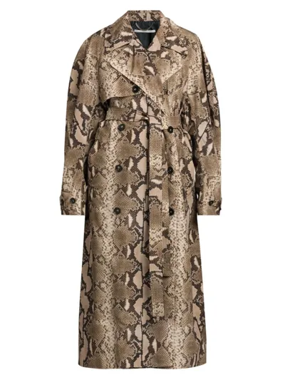 Stella Mccartney Python Print Belted Trench Coat In Brown Multi