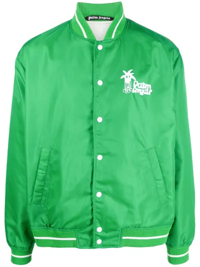 Palm Angels Logo Printed Bomber Jacket In Green White