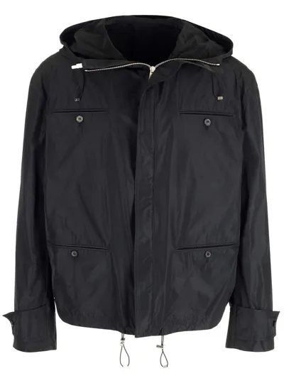 Ferragamo Salvatore  Hooded Drawstring Jacket In Black