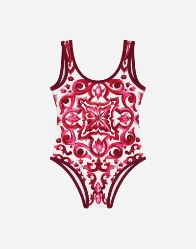 Dolce & Gabbana Babies' Majolica-print Stretch Swimsuit In Multicolor