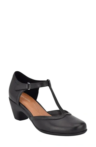 Easy Spirit Cara T-strap Pump In Black Leather