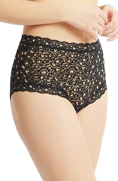 Hanky Panky Leopard Cross-dye High Waist Boyshorts In Black/praline