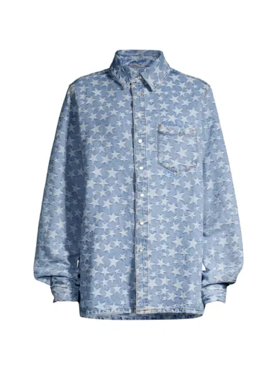 Erl Unisex Denim Jacquard Overshirt Woven In Light Blue