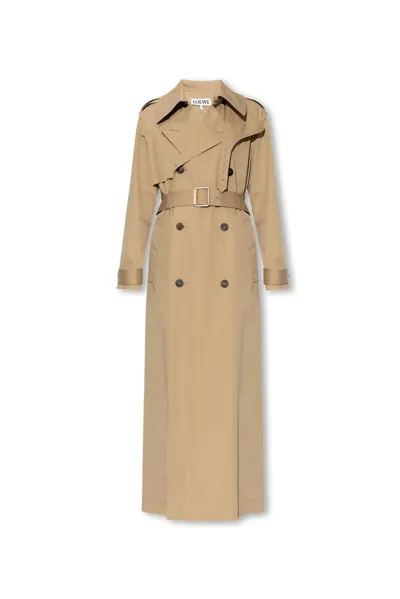 Loewe Double-breasted Belted Cotton And Silk-blend Trench Coat In Beige