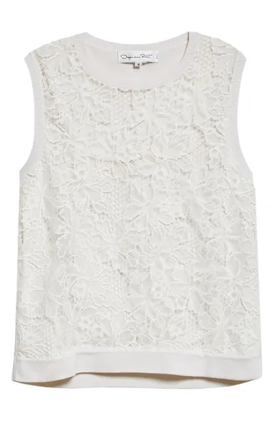 Oscar De La Renta Floral Lace Guipure Silk Blend Tank In White