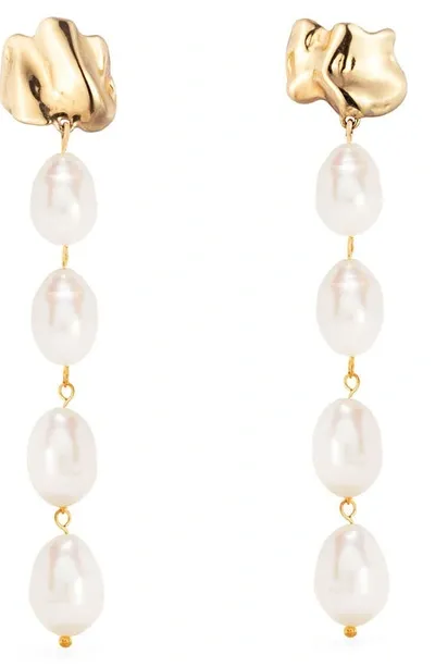 Sterling King Molten Freshwater Pearl Drop Earrings In Gold