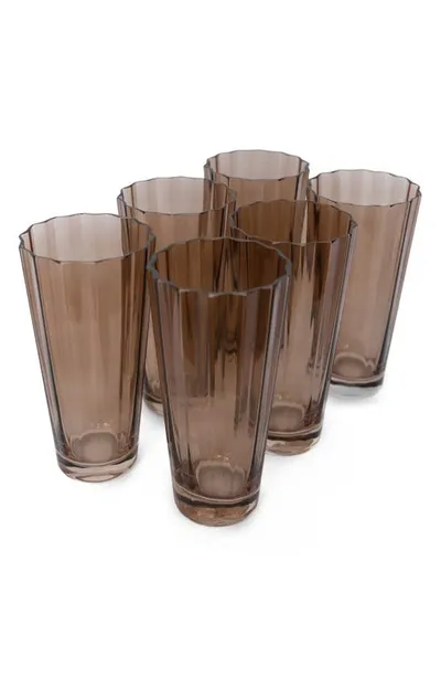 Estelle Colored Glass Sunday Set Of 6 Highball Glasses In Amber Smoke