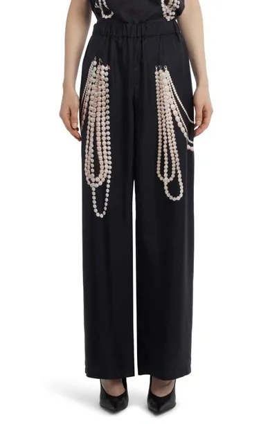 Stella Mccartney Pearl Trompe L'oeil Wide-leg Trousers In Black