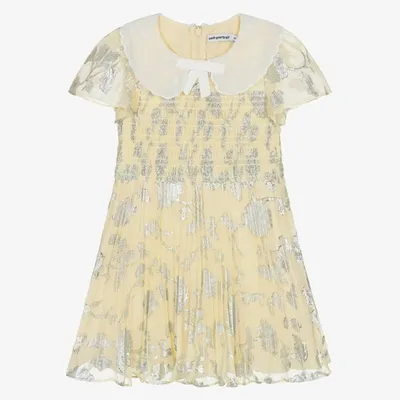 Self-portrait Kids' Girls Yellow & Silver Floral Jacquard Dress