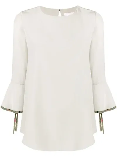 Chloé Bell-sleeve Silk Blouse With Cuff Detail In Grey