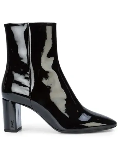 Saint Laurent Lou Textured Block Heel Ankle Boots In Nero