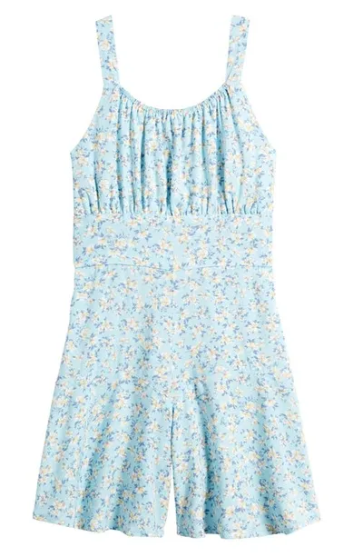 Ava & Yelly Kids' Emma Cascade Floral Romper In Blue