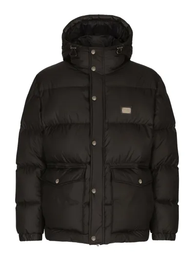 Dolce & Gabbana Logo-plaque Padded Hooded Jacket In Black