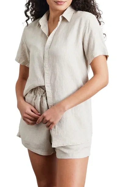 Bed Threads Short Sleeve Linen Button-up Shirt In Oat