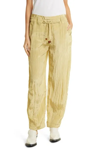 Ganni Shiny Straight Leg Pants In Leek Green