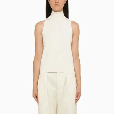 Max Mara Cream Turtleneck Top In White