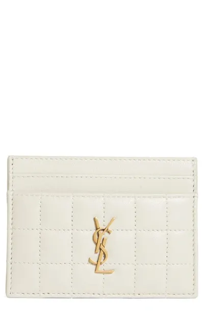 Saint Laurent Matelassé Leather Card Case In Blanc Vintage