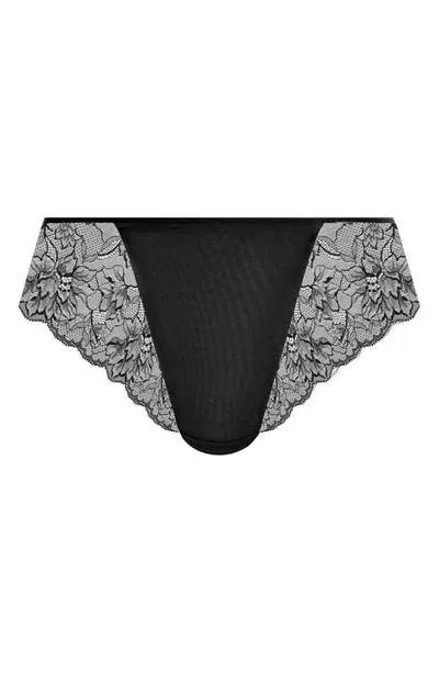 Elomi Brianna Lace & Mesh Thong In Black