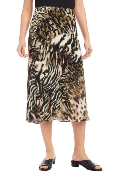 Karen Kane Bias Cut Animal Print Midi Skirt In Brown