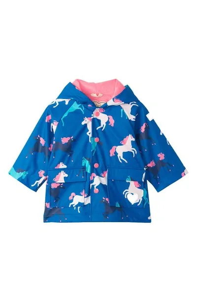 Hatley Babies' Prancing Horses Waterproof Raincoat In Snorkel Blue