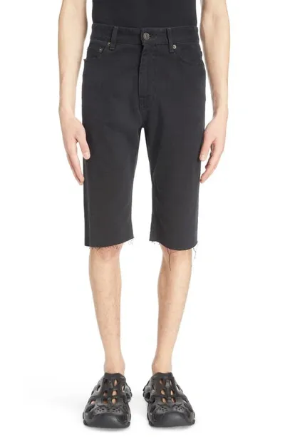 Balenciaga Slim Fit Distressed Denim Cutoff Shorts In Pitch Black