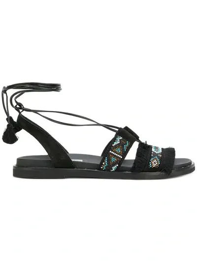 Tosca Blu Rhinestone Embellished Ankle Tie Sandals In Black