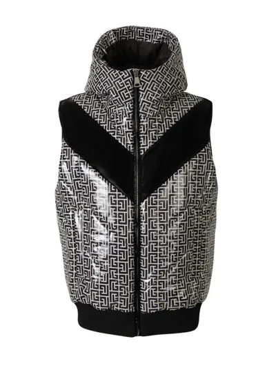 Balmain Monogram-print Puffer Gilet In Ivory Black