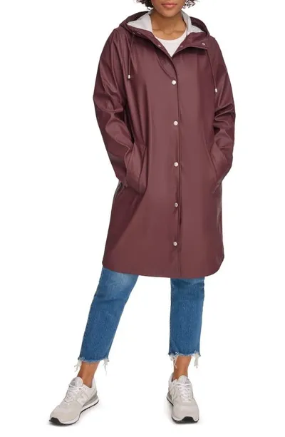 Levi's Water Resistant Hooded Long Rain Jacket In Decadent Chocolate