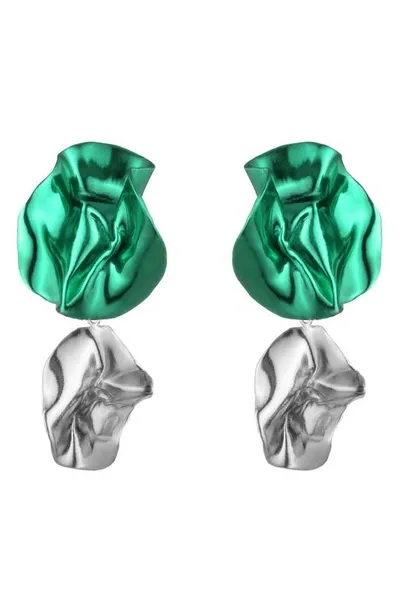 Sterling King Flashback Fold Drop Earrings In Emerald - Silver