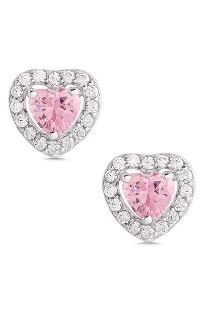 Lily Nily Kids' Cubic Zirconia Heart Halo Stud Earrings In Pink