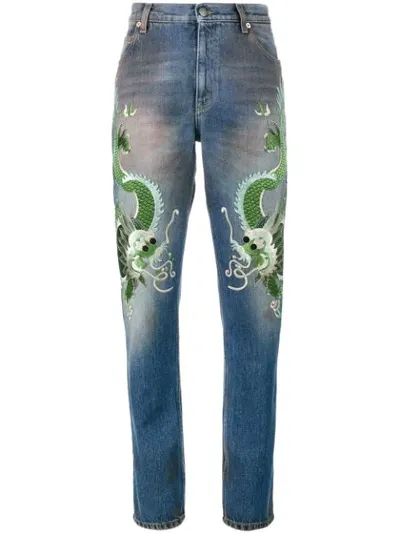 Gucci Appliquéd Distressed Boyfriend Jeans In Blue